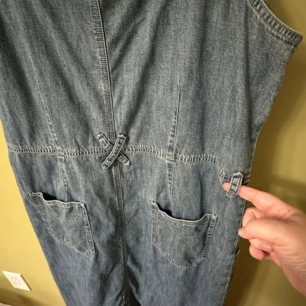 Vintage Eddie Bauer Denim‎ Pinafore Dress Sz 18 Maxi Jean Jumper Bib Skirt Farm